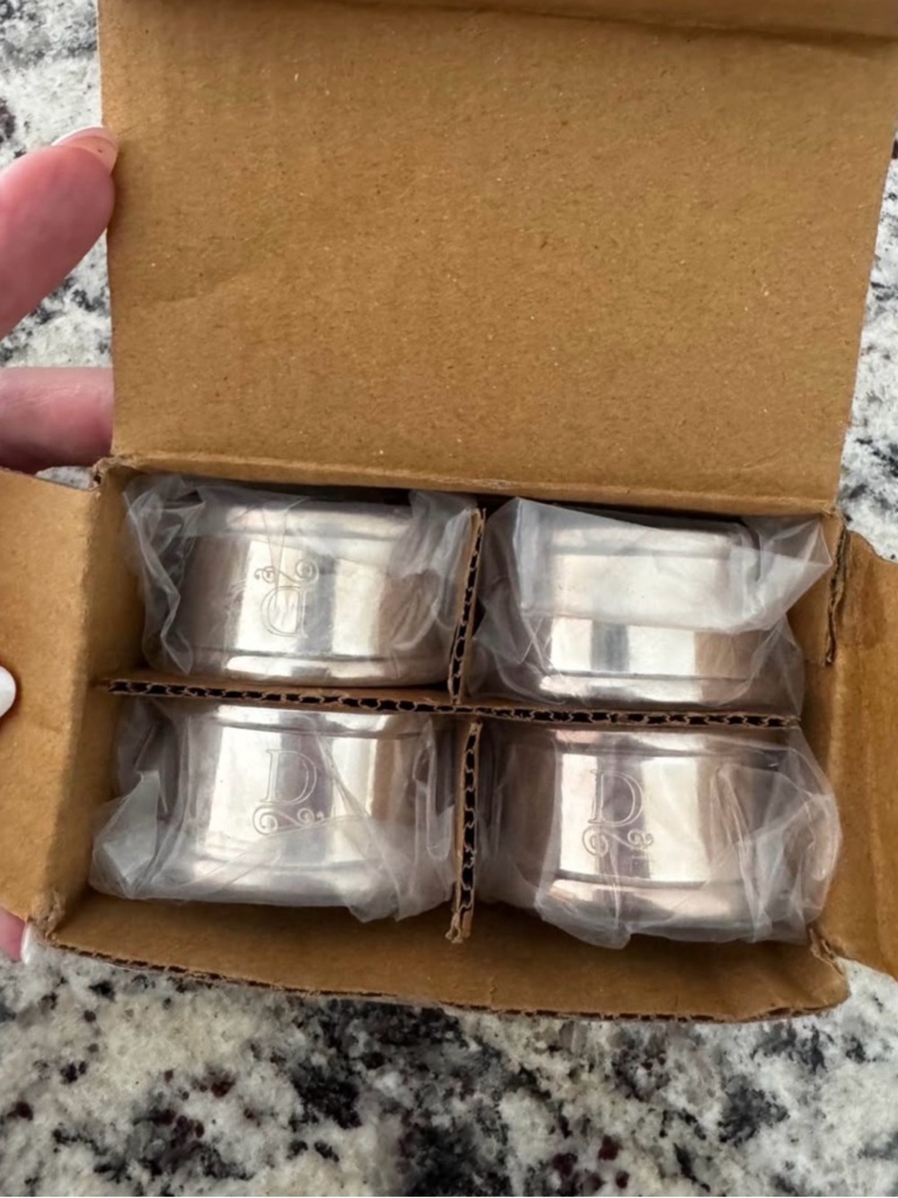 Pottery Barn Silver Monogrammed “D” Napkin Rings, Set of 4